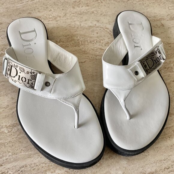 Vintage Dior Logo Plate Thong Sandals - Picture 5 of 9